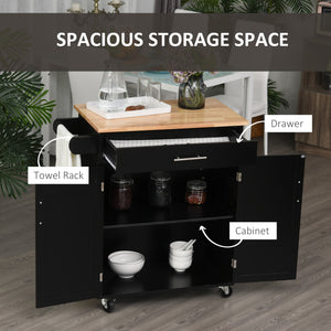 Chariot de cuisine roulant avec plateau en bois, noir