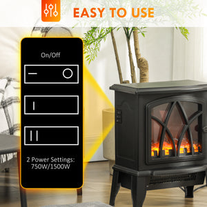 Poêle-cheminée électrique noire de 750 W/1 500 W