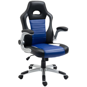 Racing Gaming Chair PU Leather Office Chair Executive Computer Desk Chair with Adjustable Height, Flip Up Armrest, Swivel Wheels, Blue