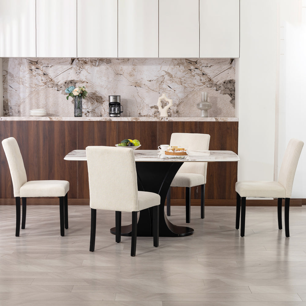 Ensemble de 4 chaises de salle à manger modernes avec pieds en bois d'hévéa et assise rembourrée, beige