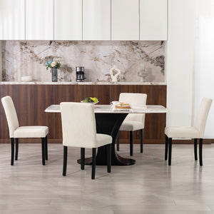 Ensemble de 4 chaises de salle à manger modernes avec pieds en bois d'hévéa et assise rembourrée, beige