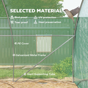 Heated tunnel greenhouse for plants with 4 windows and a zippered door
