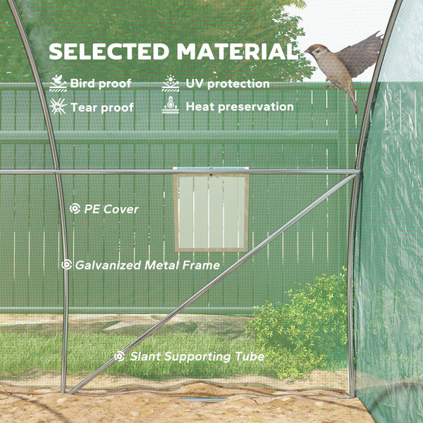 Heated tunnel greenhouse for plants with 4 windows and a zippered door