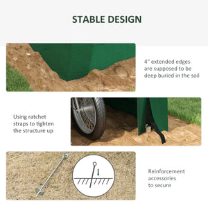 Abri de moto 6 x 8 avec parois latérales et porte enroulable, vert