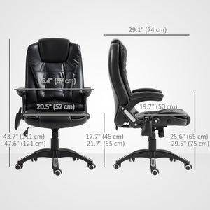 Fauteuil de bureau inclinable et massant avec dossier haut et roulettes pivotantes, noir