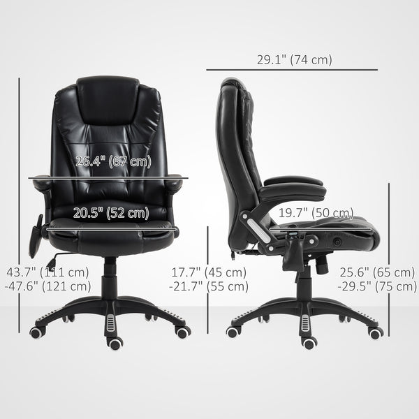 Fauteuil de bureau inclinable et massant avec dossier haut et roulettes pivotantes, noir