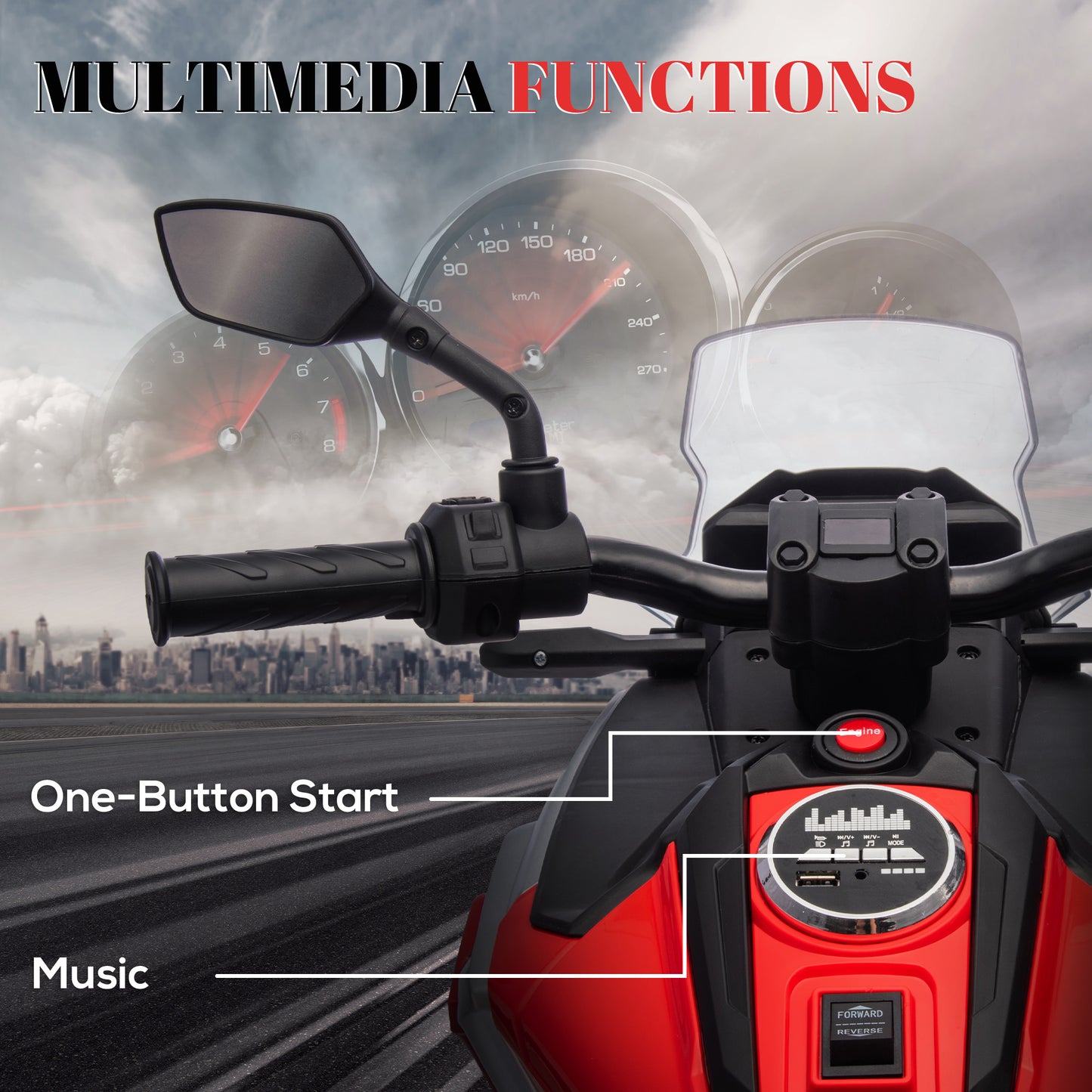 Moto 12 V pour enfants Honda, homologuée, avec phares et roues d'entraînement musicales, pour 3 à 6 ans, rouge
