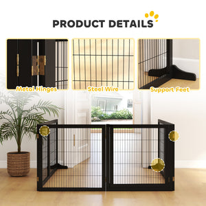 Barrière pour animaux de compagnie en bois autoportante, noire