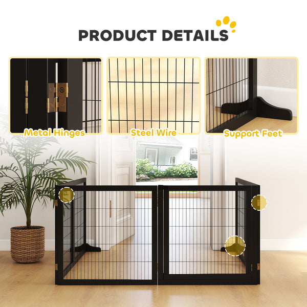 Barrière pour animaux de compagnie en bois autoportante, noire