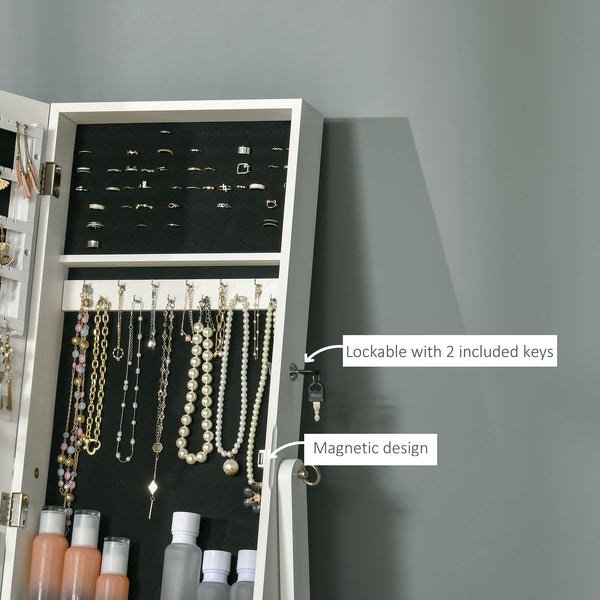 Armoire à bijoux avec miroir verrouillable et 3 angles réglables, blanche