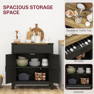 Buffet de rangement de cuisine de style campagnard avec tiroir et étagère, noir