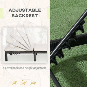 Chaise longue de patio avec dossier réglable sur 5 niveaux, appui-tête, blanc crème