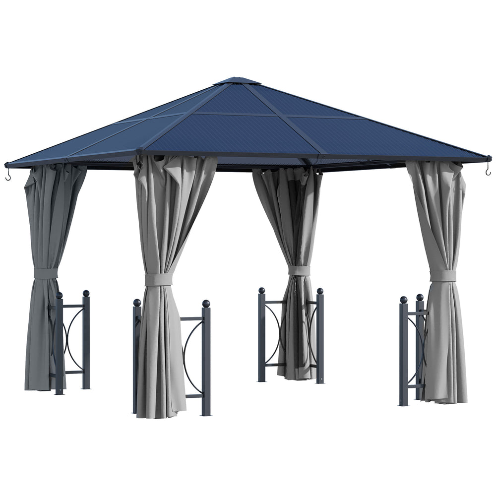 10' x 10' Hardtop Gazebo with PC Board Roof and Aluminum Frame, Patio Gazebo with Curtains and Netting for Party Wedding Marquee Tent, Black