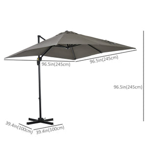 Parasol déporté carré de 8 pieds avec rotation à 360°, en aluminium, gris clair