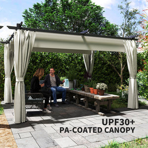 Pergola 10 x 13 avec auvent rétractable et rideaux
