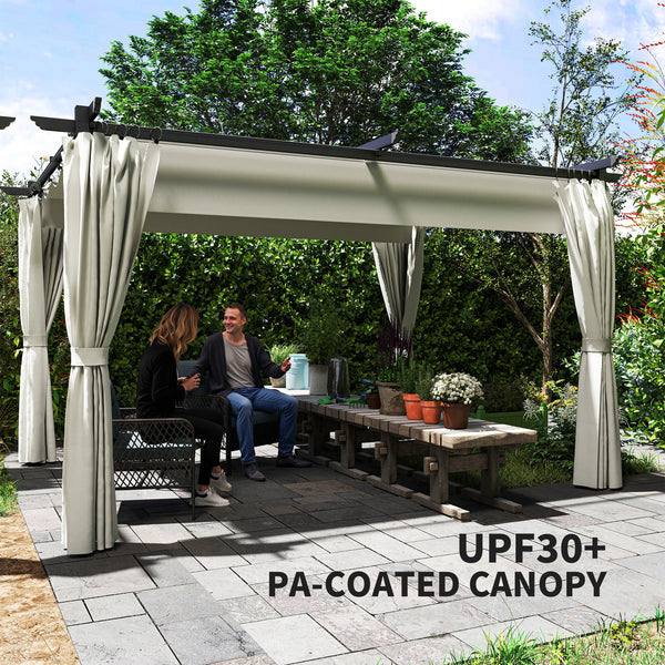 Pergola 10 x 13 avec auvent rétractable et rideaux