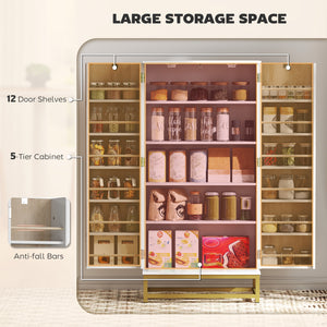 Meuble de rangement de cuisine avec 12 étagères de porte et étagères réglables, blanc