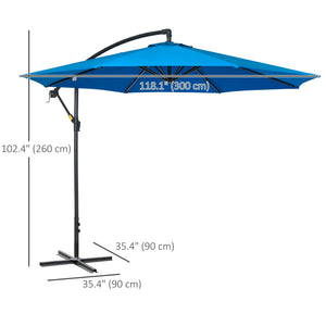 Parasol déporté de 3 m avec base, parasol suspendu à bras articulé, bleu