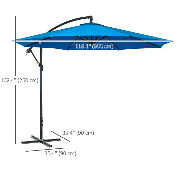 Parasol déporté de 3 m avec base, parasol suspendu à bras articulé, bleu