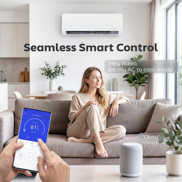 Climatiseur split de 18000 BTU, 22 SEER2, 230 V, compatible Wi-Fi, avec pompe à chaleur et onduleur, refroidit jusqu'à 1250 pieds carrés.