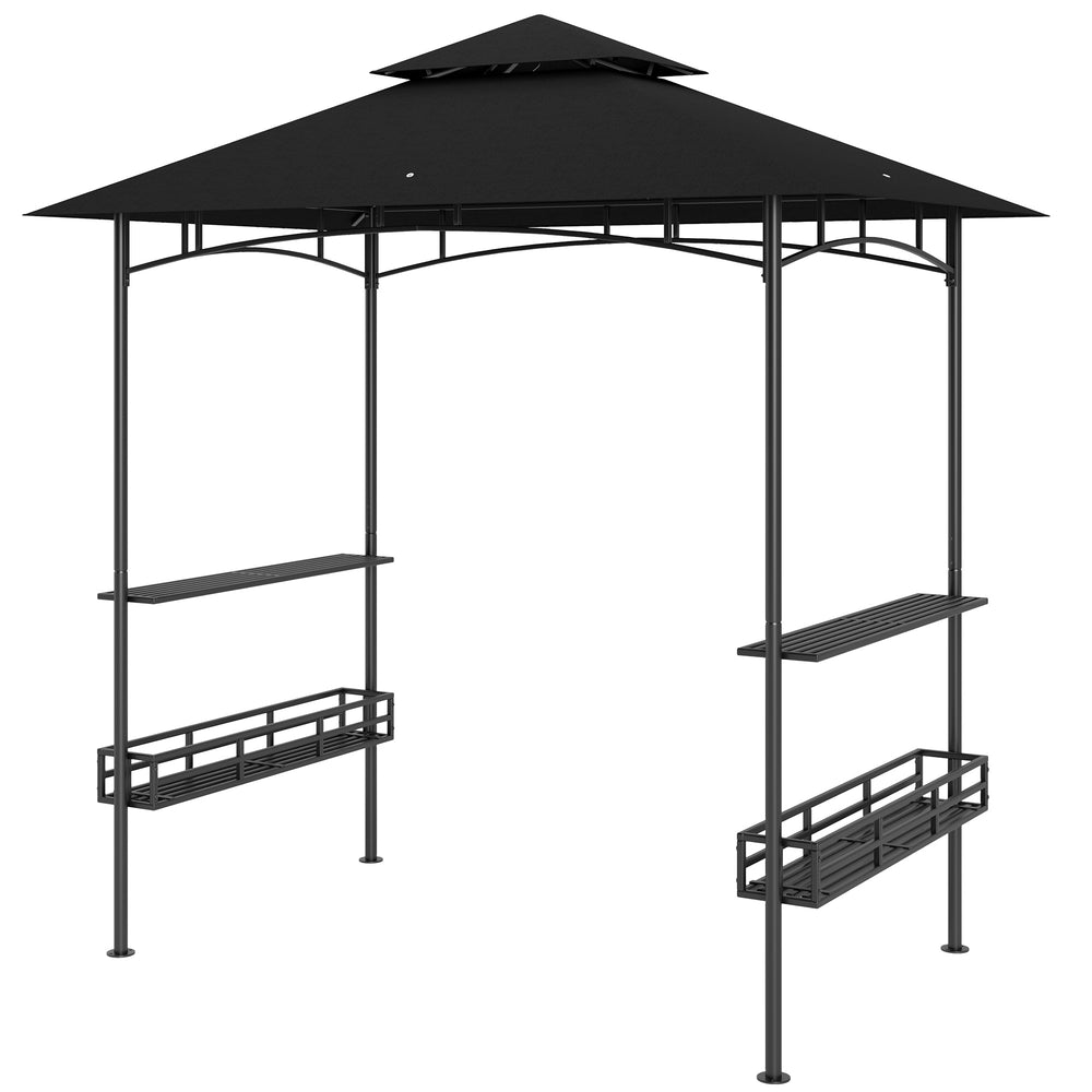 8' x 5' Barbecue Gazebo, 2-Tier BBQ Gazebo with 2 Side Shelves, Storage Basket, Hanging Hooks, Dark Grey