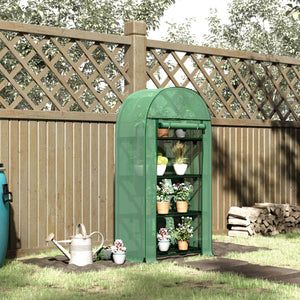 Mini outdoor greenhouse with storage shelves