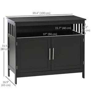 Wooden Storage Buffet with 2-Tier Cabinet and Open Shelf, Black