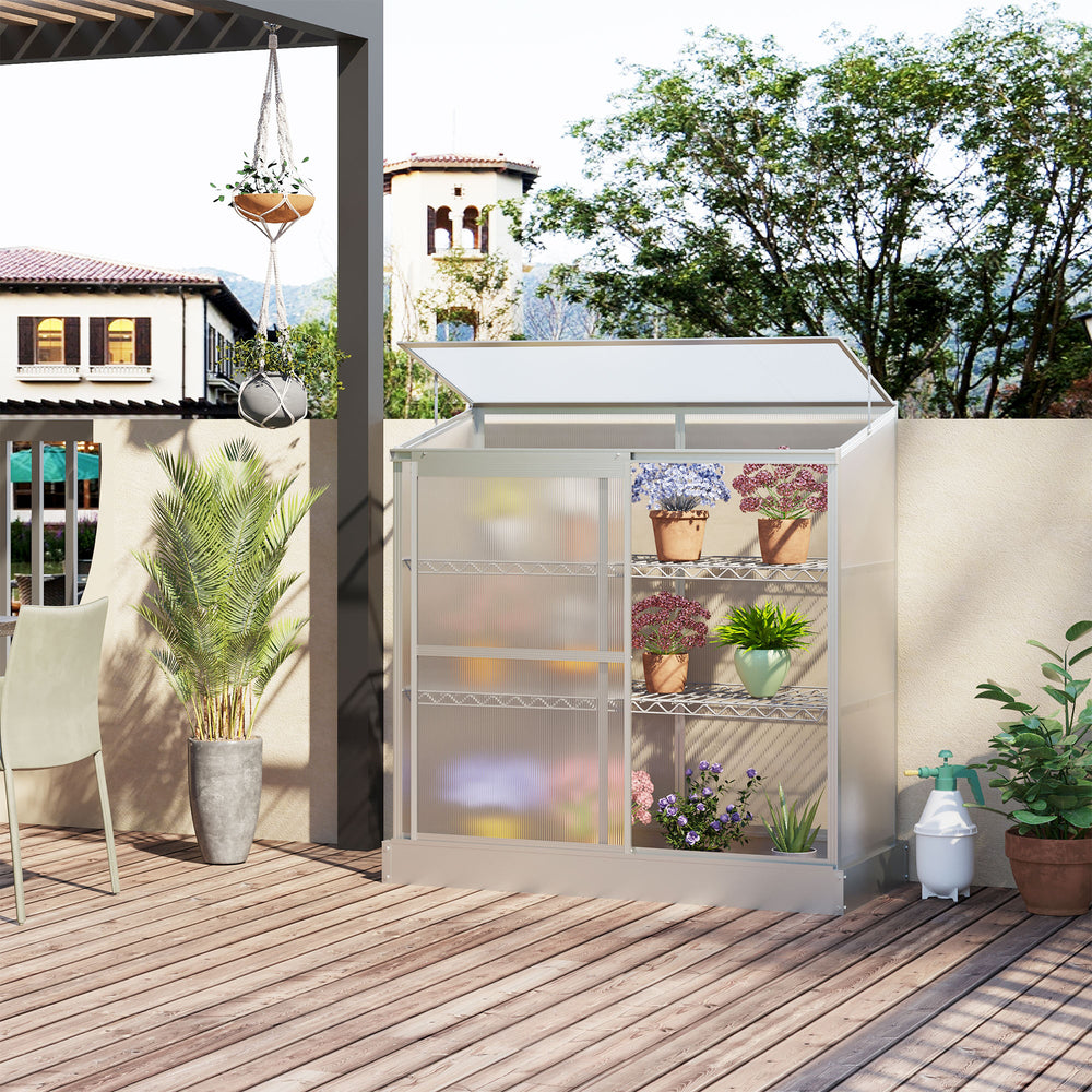 Aluminium cold frame greenhouse, raised protection for planters with a retractable roof