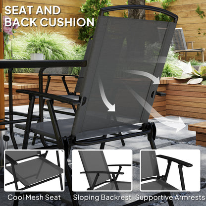 Outsunny 5 Piece Outdoor Dining Set with Glass Table and 4 Folding Mesh Chairs, Small Garden Furniture, Grey