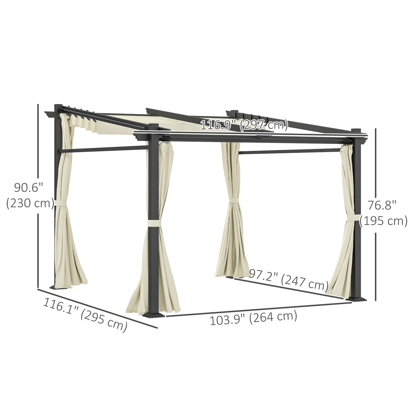 Pergola métallique avec toit coulissant, pergola rétractable, 3 m x 3 m, beige