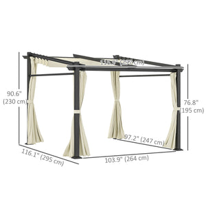 Pergola métallique avec toit coulissant, pergola rétractable, 3 m x 3 m, beige