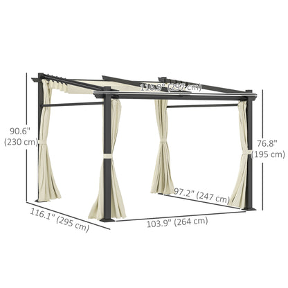 Pergola métallique avec toit coulissant, pergola rétractable, 3 m x 3 m, beige