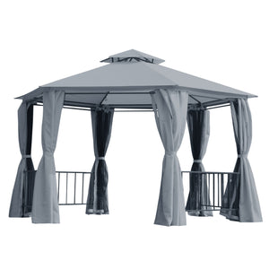Outsunny 13ft Hexagon Gazebo Outdoor Canopy Shelter with Netting and Shaded Curtains Gray |