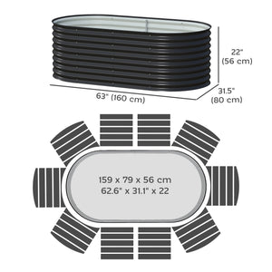 Jardinière surélevée galvanisée avec bordure de sécurité et gants, noir