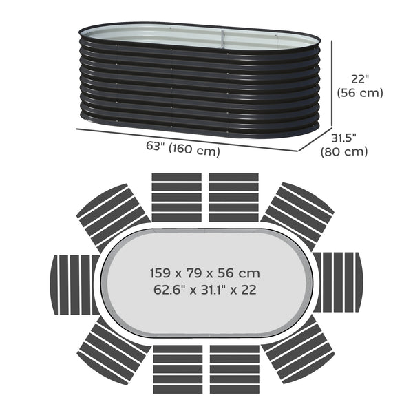 Jardinière surélevée galvanisée avec bordure de sécurité et gants, noir