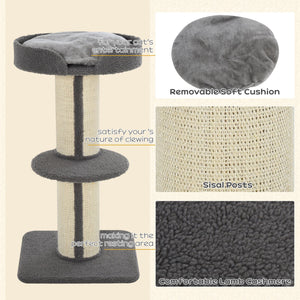 Cat tree with sisal mat, scratching post, basket, cushion and perch, gray