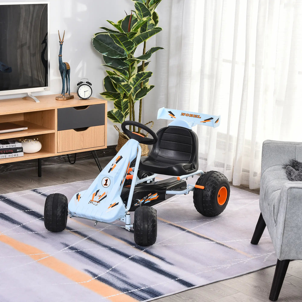 Kart à pédales pour enfants à 4 roues, style mignon avec siège réglable, frein à main et levier de vitesse, pour garçons et filles de 3 à 6 ans