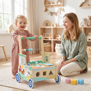 Chariot de marche en bois avec activités, 1 à 3 ans