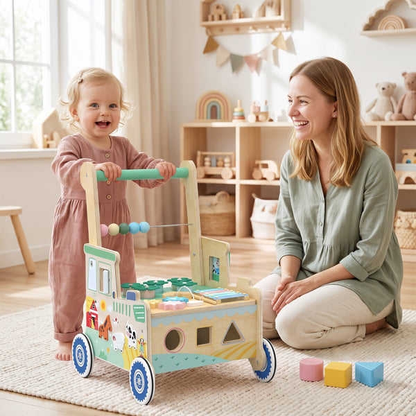 Chariot de marche en bois avec activités, 1 à 3 ans