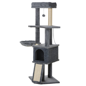 Arbre à chat de 127 cm à plusieurs niveaux avec griffoirs et rampe, gris