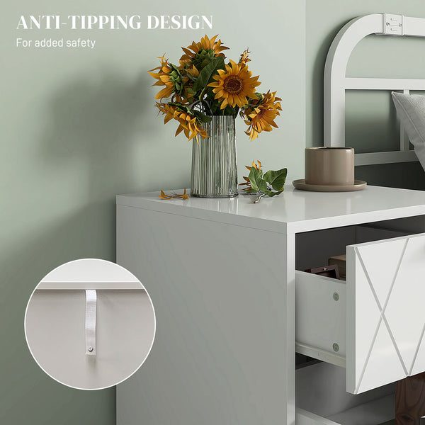Table de chevet moderne avec 2 tiroirs, blanche