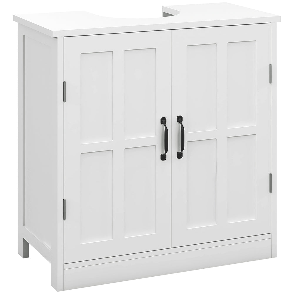 Meuble sous-lavabo avec doubles portes et étagère réglable, blanc