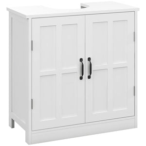 Meuble sous-lavabo avec doubles portes et étagère réglable, blanc