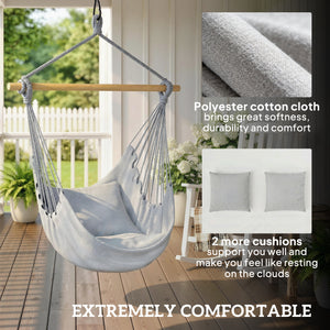 Hammock Chair Swing Hanging Macrame Chair w/ Two Soft Seat Cushions, Grey