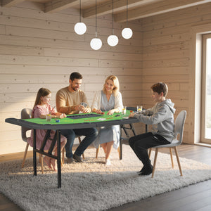 Folding poker table for 8 players, ideal for blackjack, Texas Hold'em and casino leisure, with 7 cup holders, green.