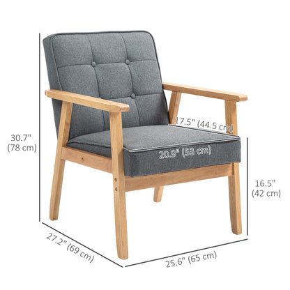 Fauteuil d'appoint moderne avec dossier capitonné, fauteuil en tissu et structure en bois massif pour chambre à coucher, gris