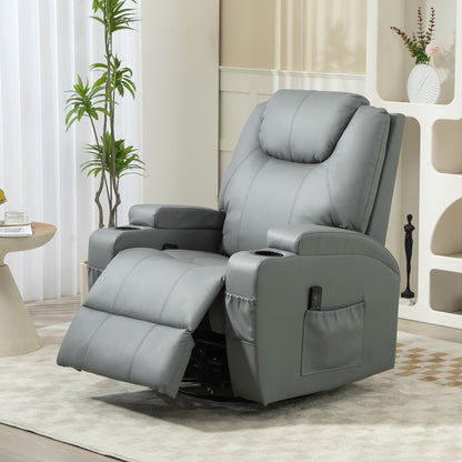 Fauteuil massant inclinable manuel pivotant avec 8 points de vibration et porte-gobelets, gris clair