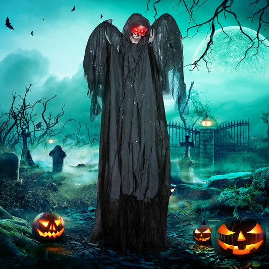 Grandeur Nature Faucheuse 6,4 pieds, Ailée Décoration d'Halloween Extérieure animé avec Yeux Lumineux