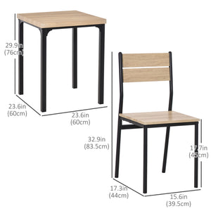 Ensemble table et chaises 3 pièces avec pieds en métal, en bois naturel.