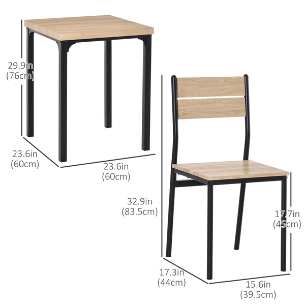 Ensemble table et chaises 3 pièces avec pieds en métal, en bois naturel.
